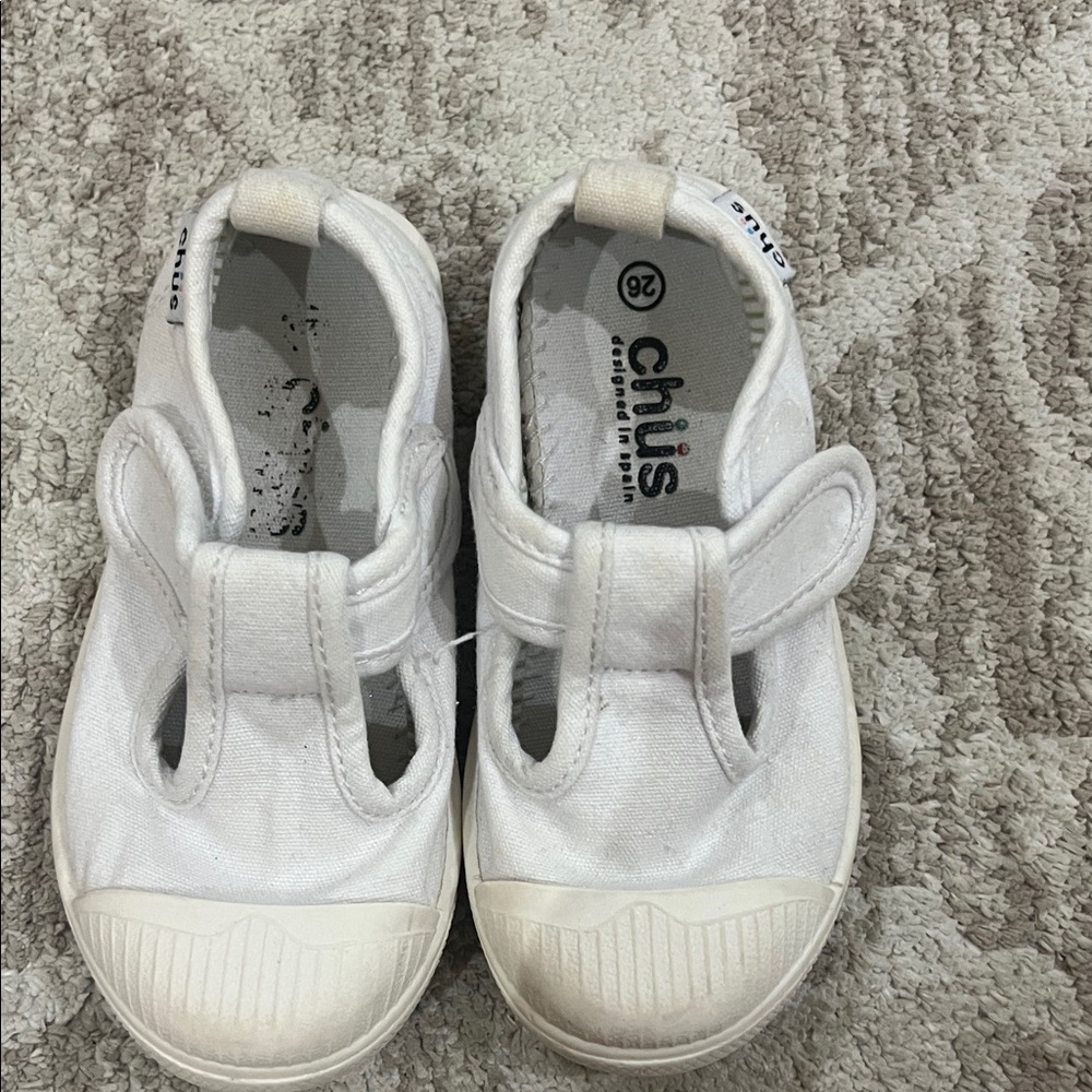 Chus White Kids Canvas Strap Shoes